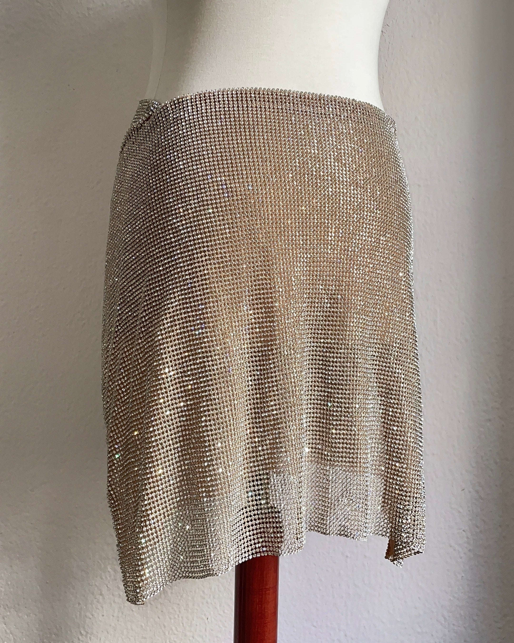 Crystal Chainmail Mesh Skirt in Gold
