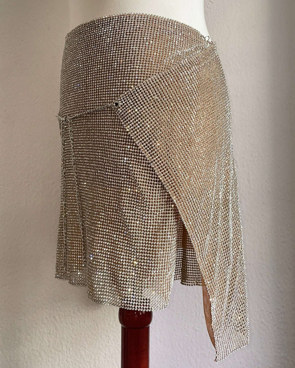 Crystal Chainmail Mesh Skirt in Gold