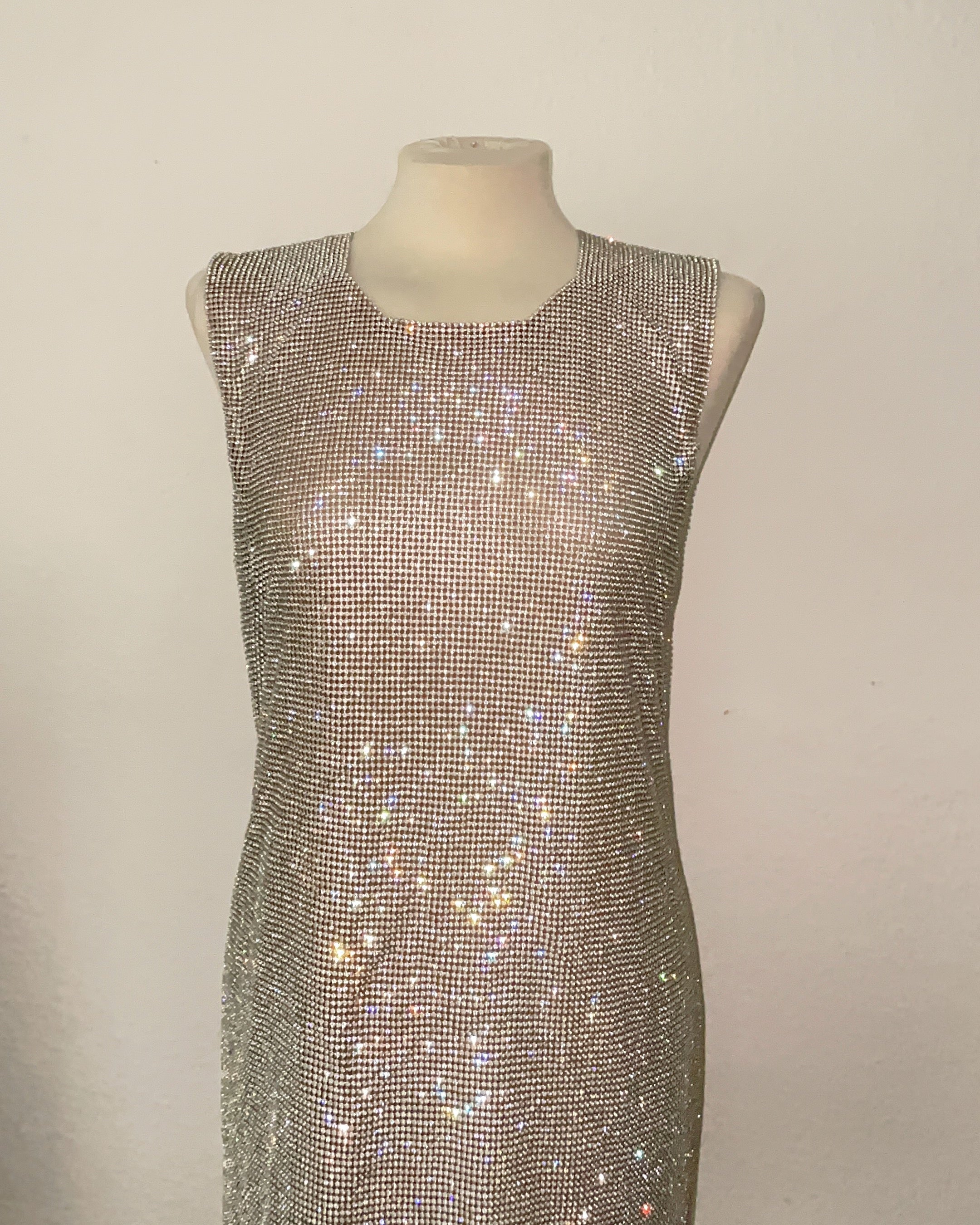 Crystal Chainmail Dress in Silver. Disco Style Dress. Party Dress.
