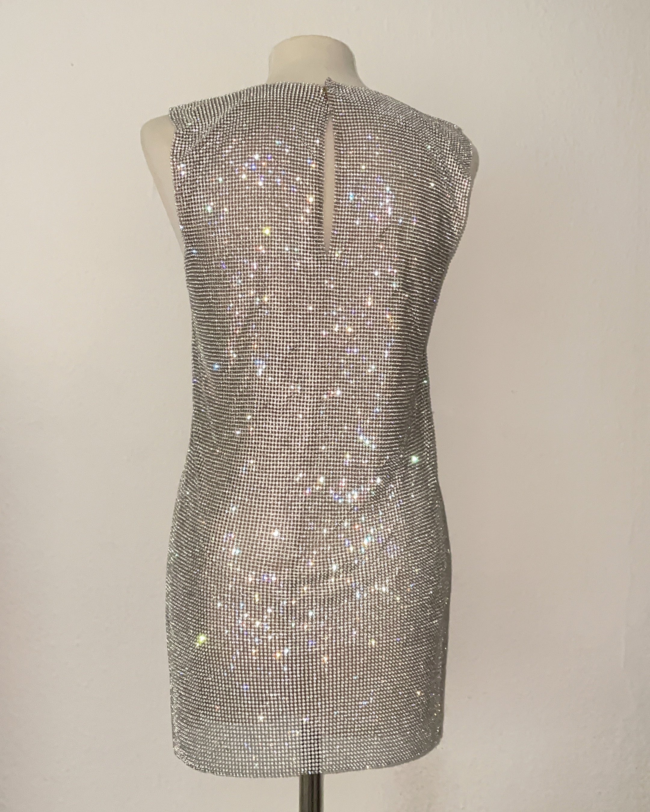 Crystal Chainmail Dress in Silver. Disco Style Dress. Party Dress.