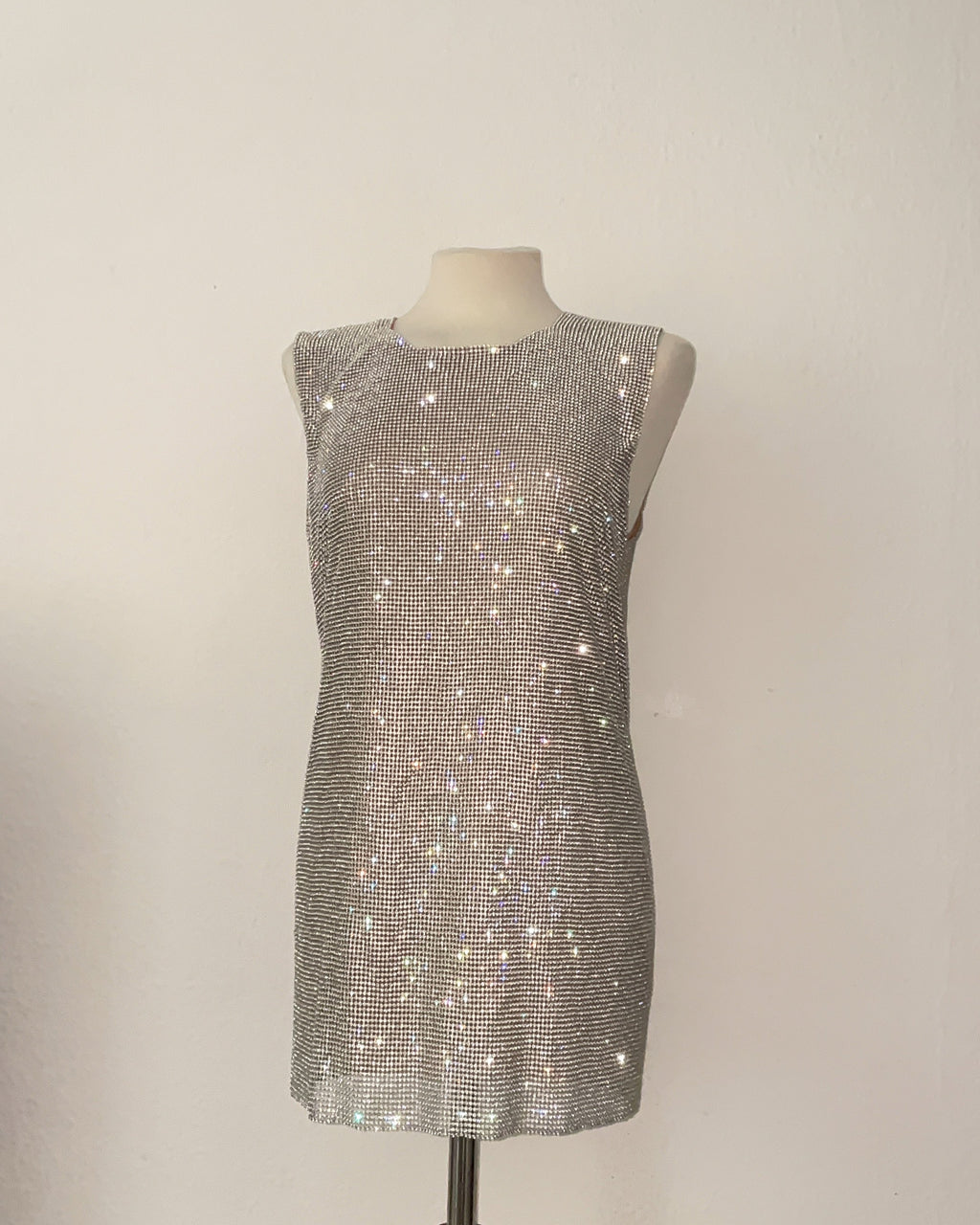 Crystal Chainmail Dress in Silver. Disco Style Dress. Party Dress.