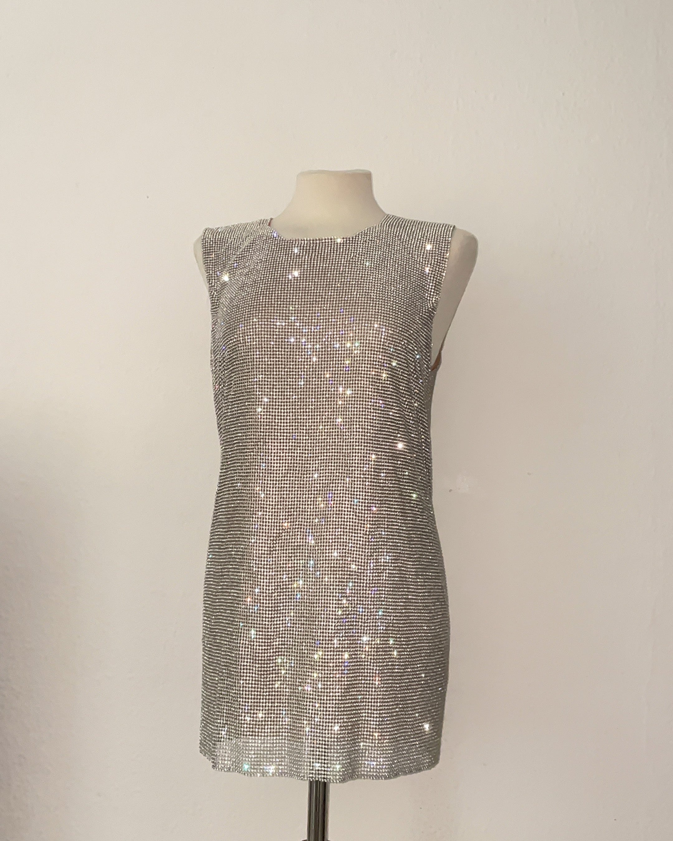 Crystal Chainmail Dress in Silver. Disco Style Dress. Party Dress.