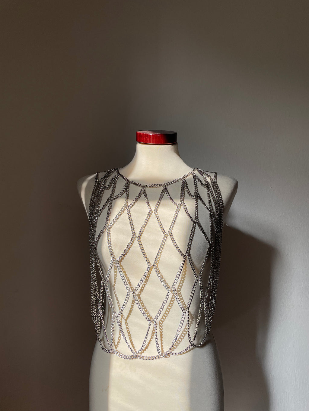 Body Chain Top in Silver. Body fashion accessory.