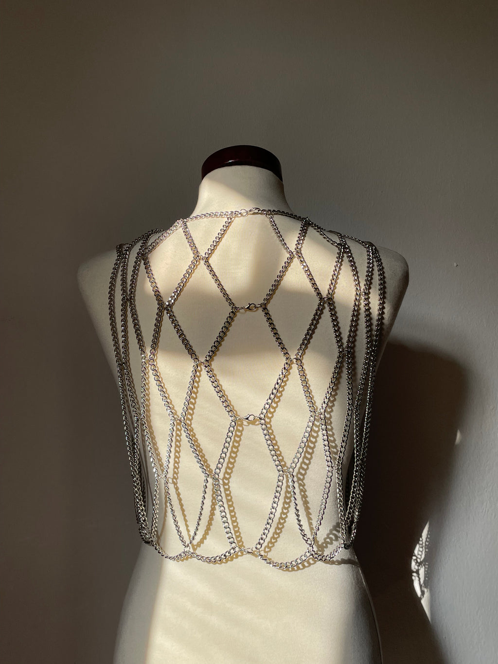 Body Chain Top in Silver. Body fashion accessory.