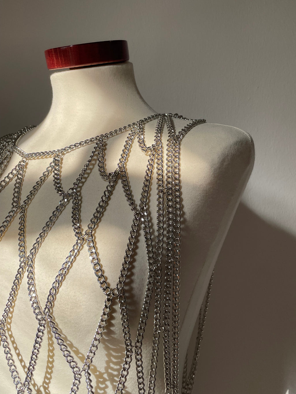 Body Chain Top in Silver. Body fashion accessory.